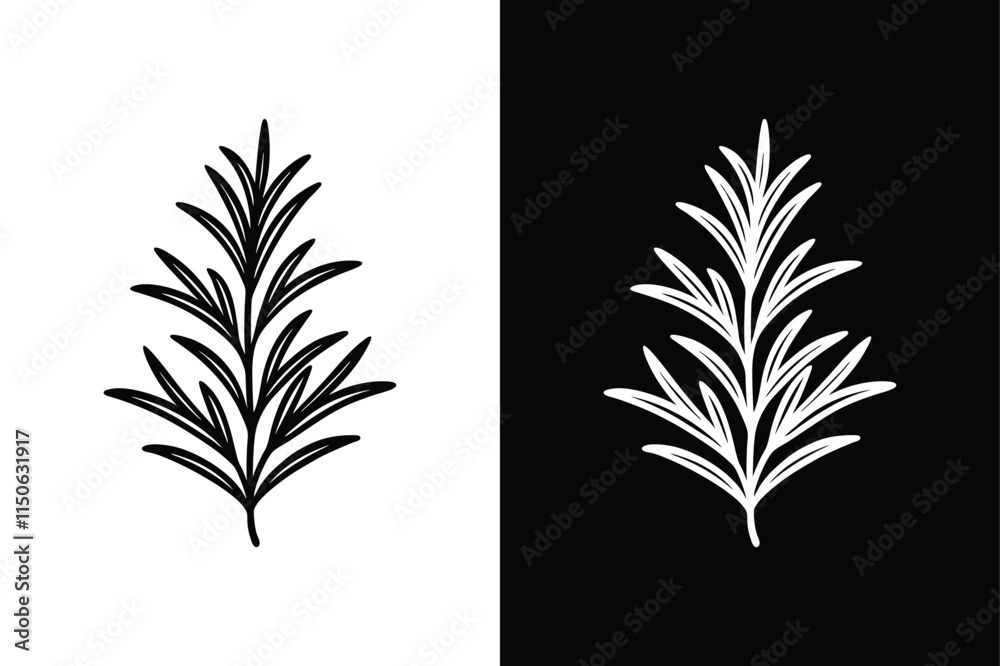 Obraz premium Rosemary Branch Illustration. Elegant Herb Silhouette Vector Design
