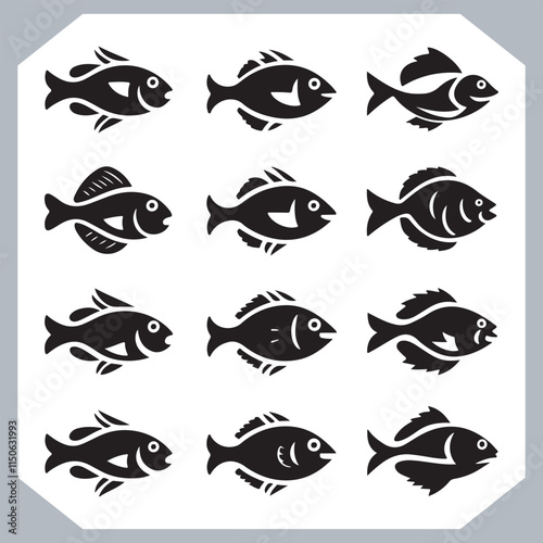 Unique and Trendy Logotype Fish Icons Featuring Fish Silhouettes for Professional Logo Creations