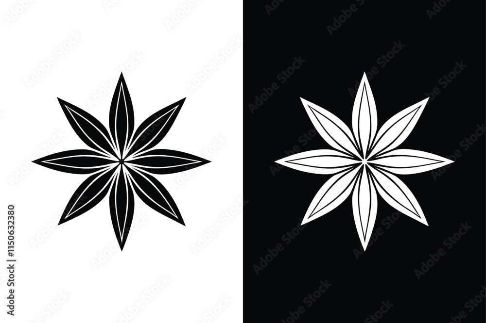 Star Anise Silhouette. Classic Herb and Spice Icon for Holiday Themes Star Anise Silhouette. Classic Herb and Spice Icon for Holiday Themes
