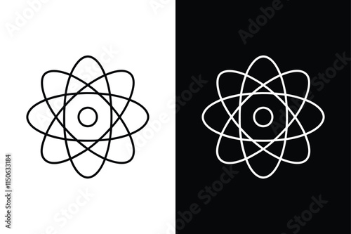 Elegant Atom Illustration. Fusion Vector Line Icons in B&W
