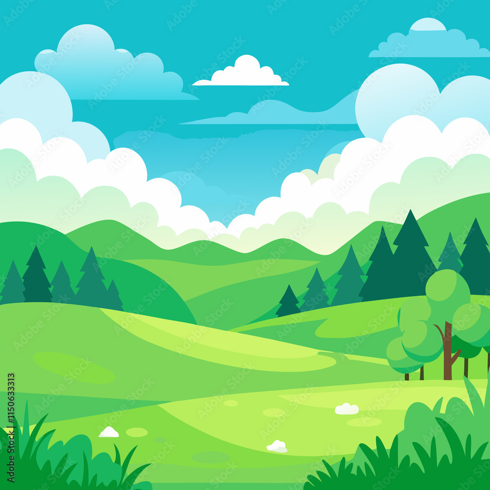 Obraz premium green meadow with white cloud