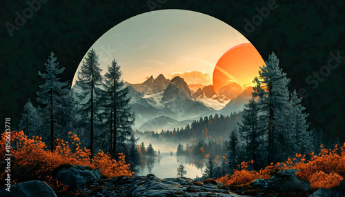 Abstraktion Ein düsterer Abend in den Bergen 16х9. Hintergrund für das Design 2.