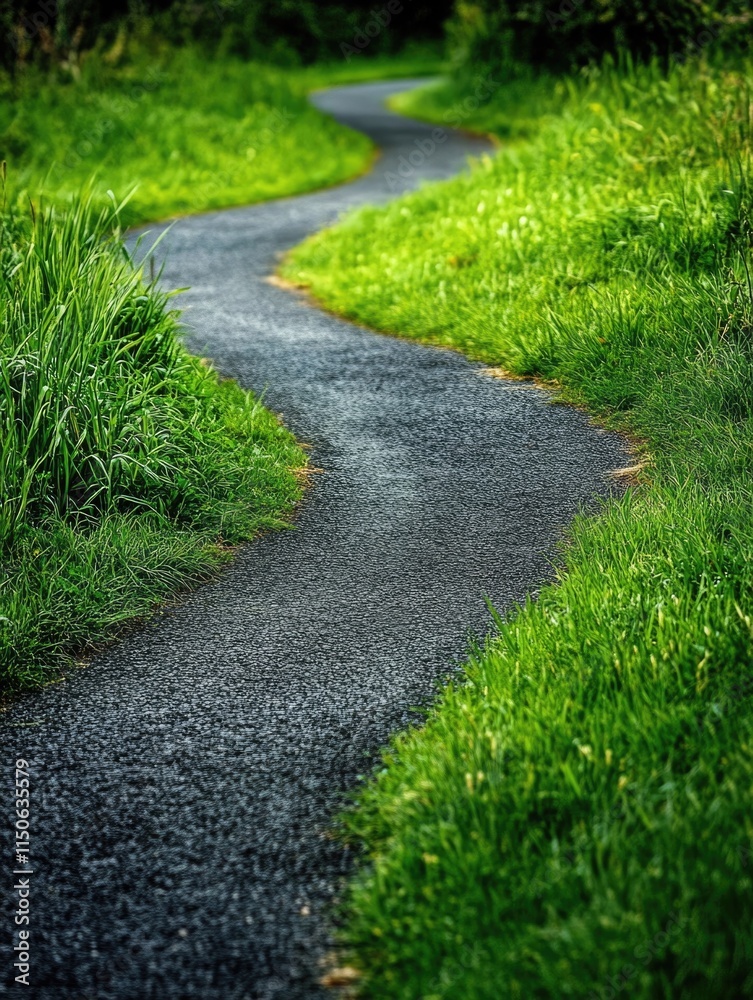 Paved Path in Lush Green Field Paved Path in Lush Green Field