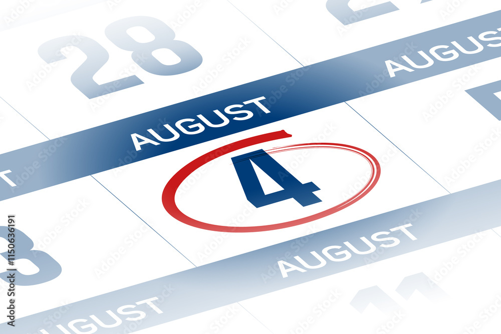 Fototapeta premium 4 August 2025 year calendar day illustration