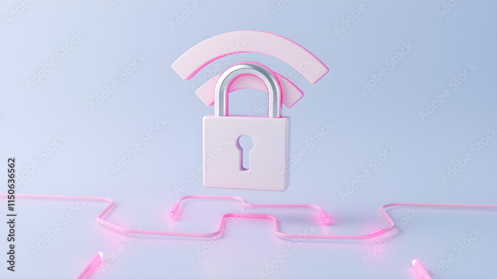 Obraz premium WiFi network security and password. wireless network encryption. WiFi is locked and protected. Internet and protection technology. wifi signal and padlock. symbols or icons. Generative AI