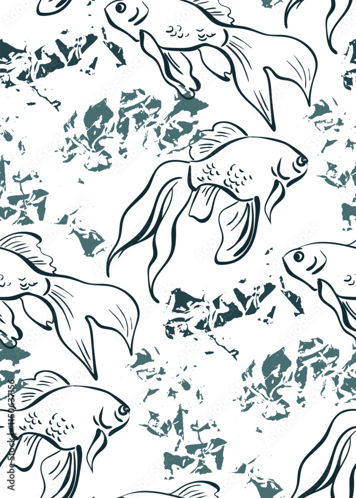 Obraz premium gold fish carp japanese chinese vector design seamless pattern