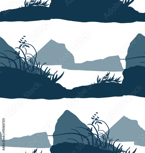 landscape sea bay nature japanese chinese vector design seamless pattern