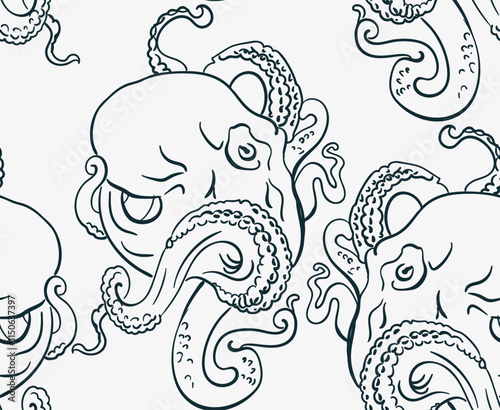 octopus japanese chinese vector design seamless pattern photo