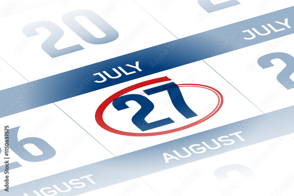 27 July 2025 year calendar day illustration