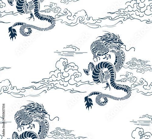 dragon  japanese chinese vector design seamless pattern