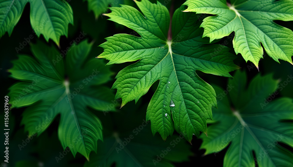 Close-up of lush green leaves with intricate textures, vibrant nature detail Close-up of lush green leaves with intricate textures, vibrant nature detail