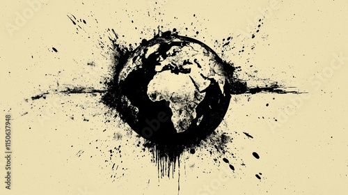 Black World on off-white background, sketchy style, clean and simple design photo