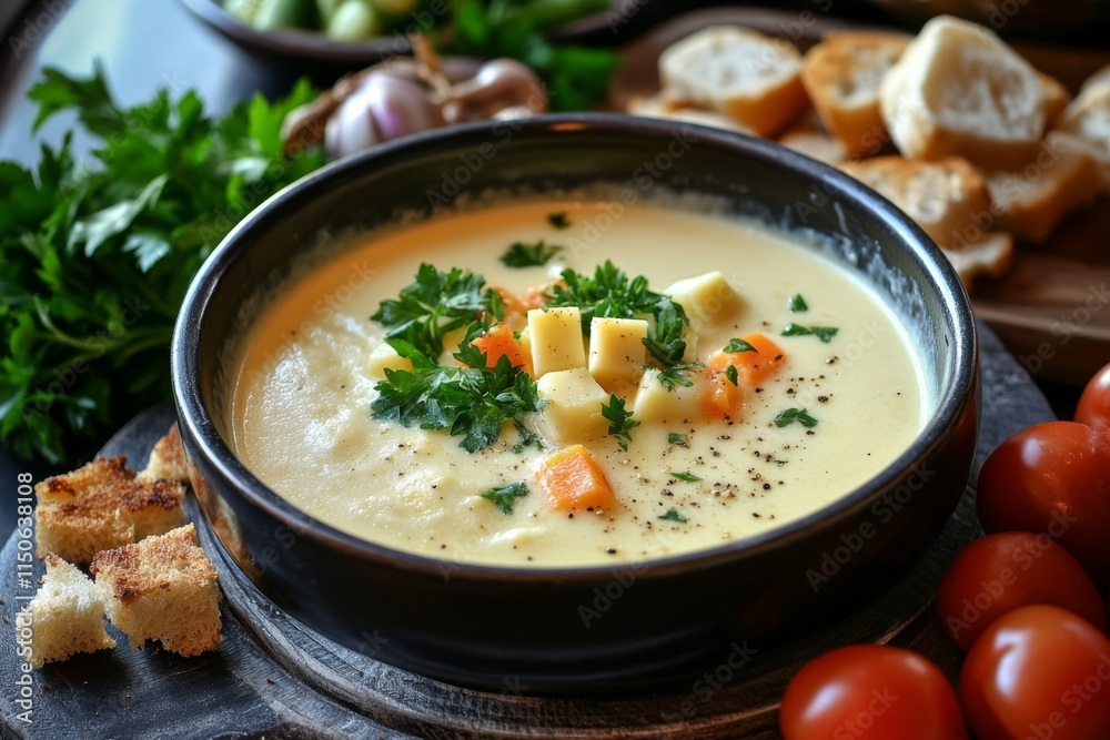 Creamy Vegetable Soup with Toppings Creamy Vegetable Soup with Toppings