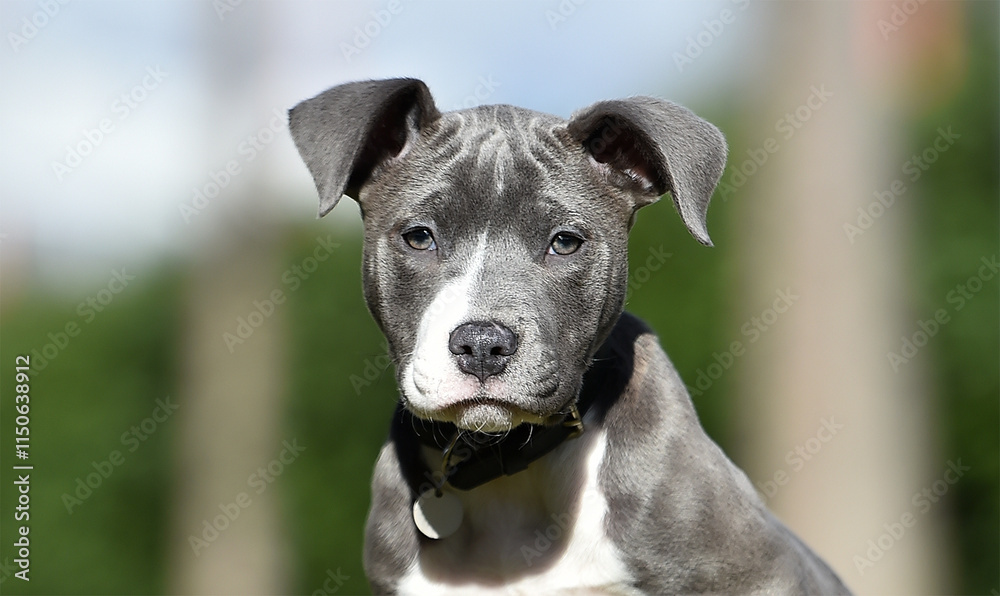 un perro cachorro de raza american stafford en un parque un perro cachorro de raza american stafford en un parque