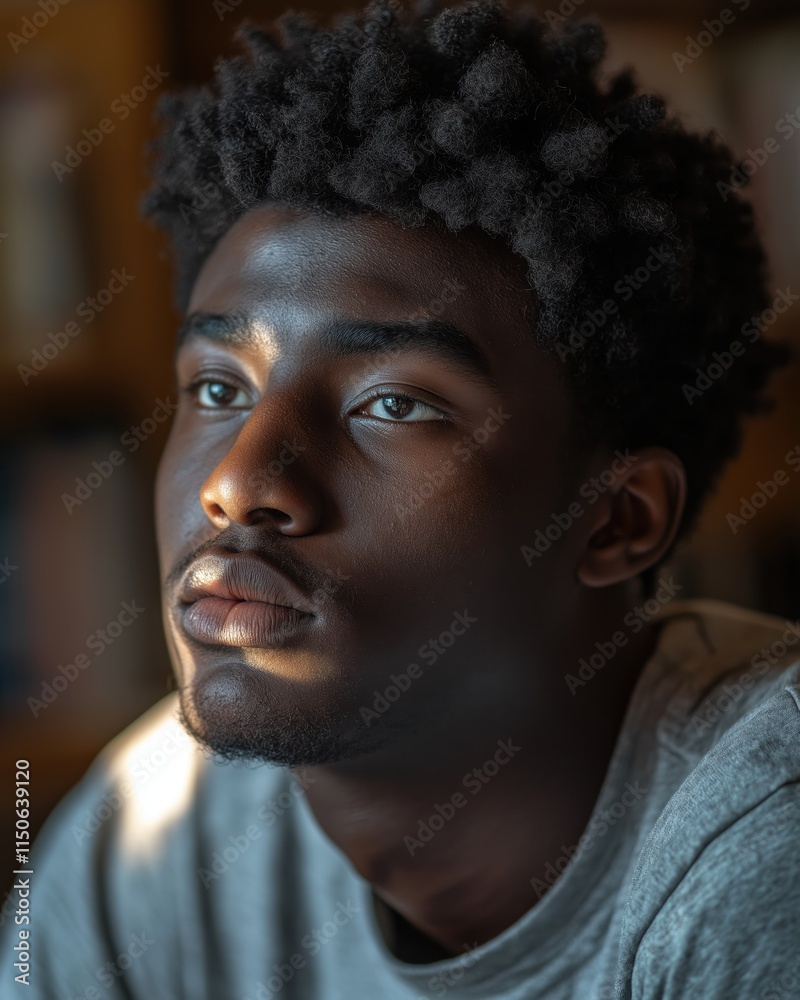 Young Black male university student immersed in studying, capturing dedication and focus under natural light Young Black male university student immersed in studying, capturing dedication and focus under natural light