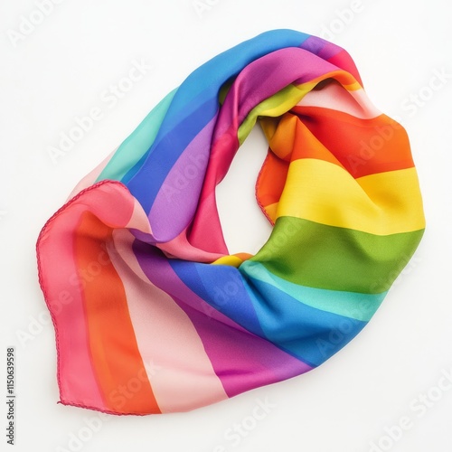 A rainbow-striped scarf neatly folded on a white background photo