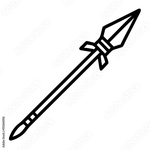 Traditional spear, minimalist design, weapon illustration, black and white, copy space