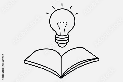 light bulb above book continuous line art on white