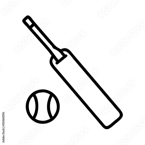 Cricket bat and ball illustration, minimalist design, sports equipment, black and white, copy space