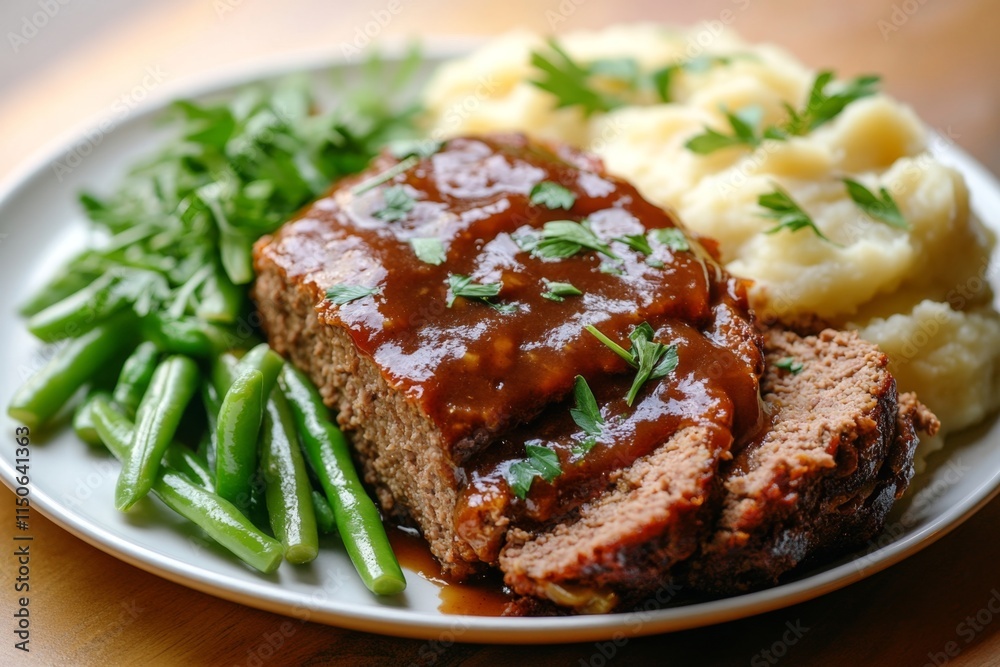 Hearty Meatloaf with Mashed Potatoes and Green Beans Hearty Meatloaf with Mashed Potatoes and Green Beans