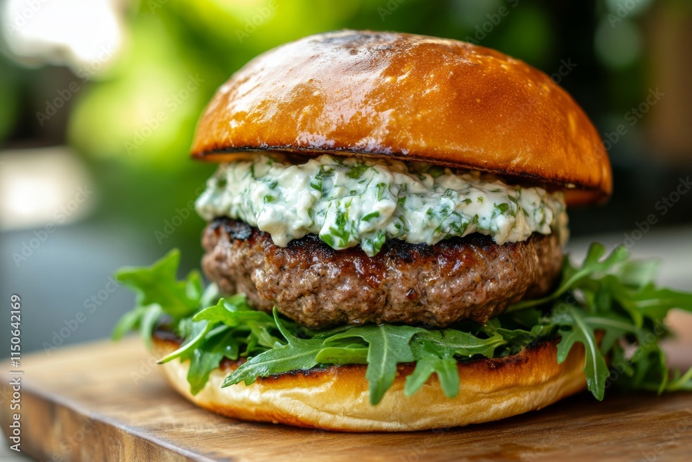 Gourmet Burger with Creamy Herb Sauce Gourmet Burger with Creamy Herb Sauce
