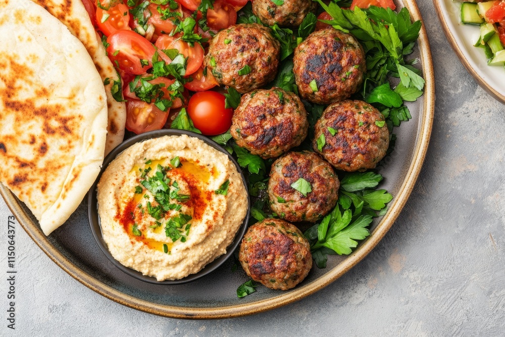 Mediterranean Delight: Meatballs, Hummus, and Pita Mediterranean Delight: Meatballs, Hummus, and Pita