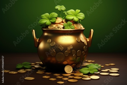 St. Patrick's Day St. patrick's day gold coins and shamrocks in pot for luck-inspired design photo