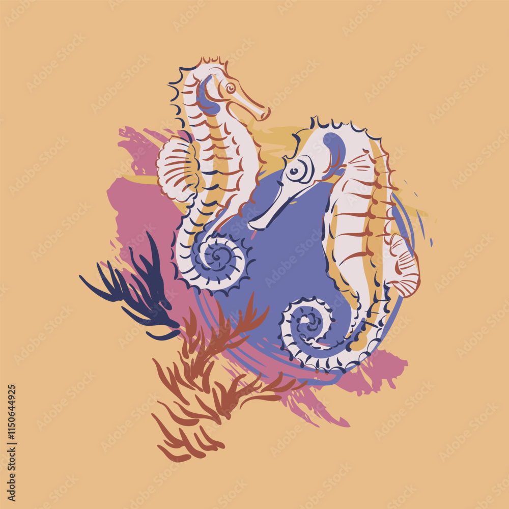 Fototapeta premium sea​​horse japanese chinese vector design background elements