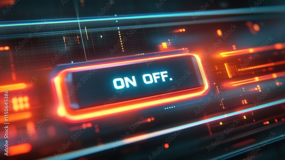 Obraz premium Futuristic interface with glowing on-off button for technology and innovation design