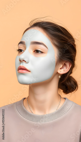 Teenage girl before and after acne treatment on beige background, with white tones photo