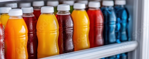 Wallpaper Mural Refreshing beverage display of colorful drinks in fridge captivating visuals for food and drink enthusiasts Torontodigital.ca