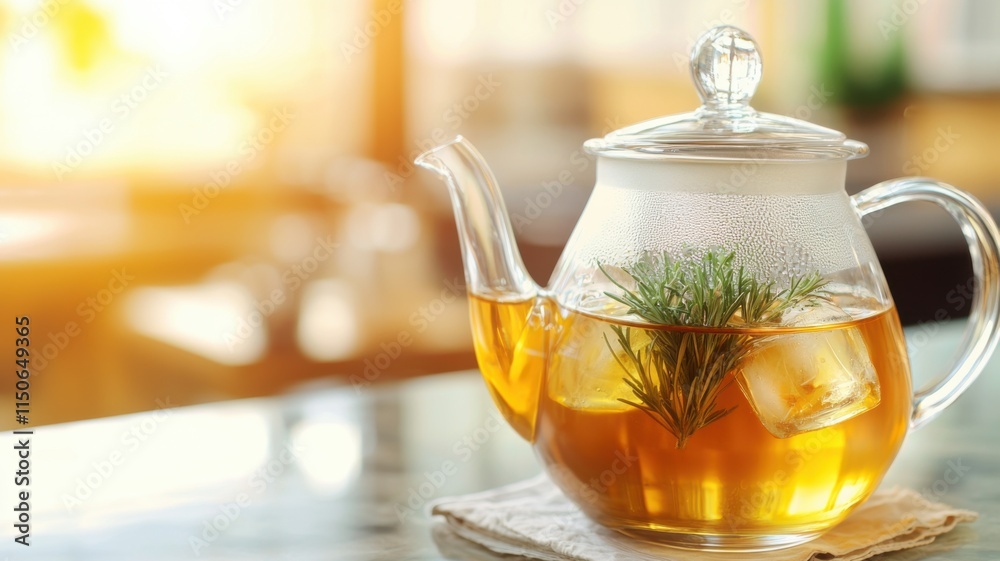 Brewing herbal tea cozy kitchen beverage photography sunlit environment close-up viewpoint relaxation concept Brewing herbal tea cozy kitchen beverage photography sunlit environment close-up viewpoint relaxation concept