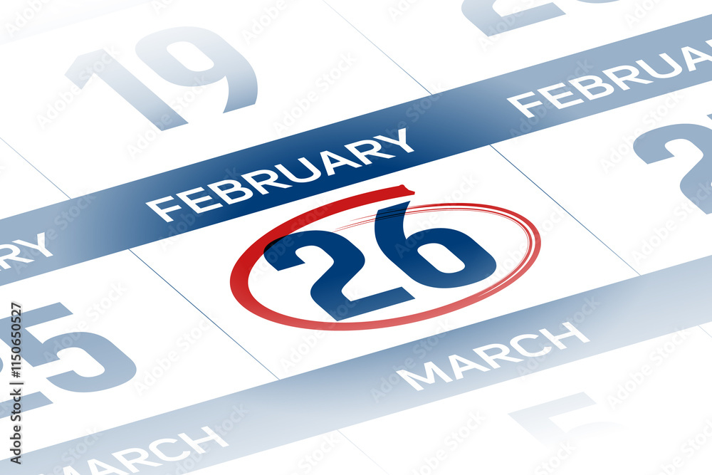 26 February 2025 year calendar day illustration 26 February 2025 year calendar day illustration