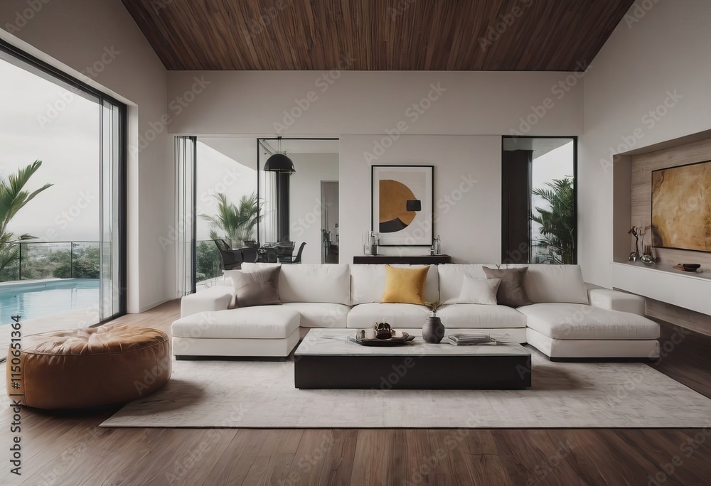 Fototapeta premium A cozy living room that features white furniture along with a flat screen TV
