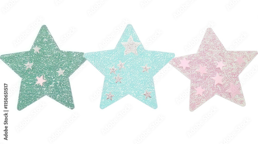 Watercolor, pastel pink and blue star clipart on a white background
