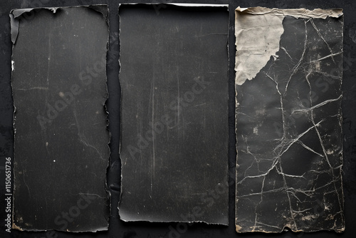 Set of old black empty aged damaged paper cardboard