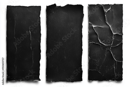 Set of old black empty aged damaged paper cardboard