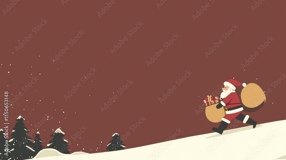Fototapeta premium Santa Claus Delivering Christmas Presents in Snowy Landscape