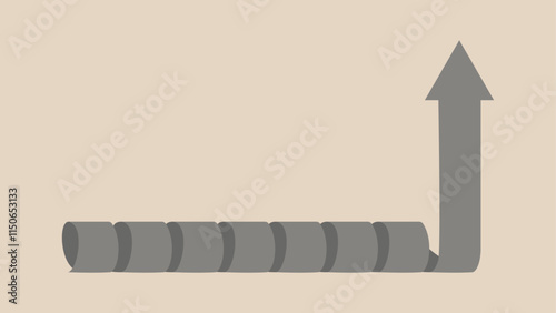 A corkscrew-shaped gray arrow leading upward on a beige background, symbolizing growth and progress through a challenging path