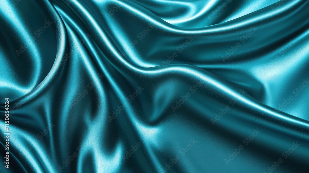 Obraz premium Dark teal emerald green silk satin. Shiny smooth fabric. Soft folds. Luxury background with space for design. web banner. Flat lay, top view table. Birthday, Christmas, Valentine, New year.