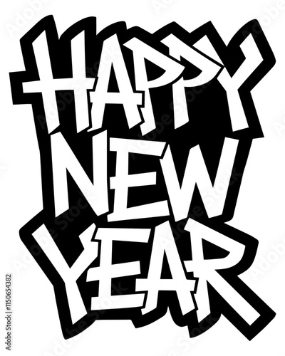 Graffiti tag Happy New Year text with bold white letters, 