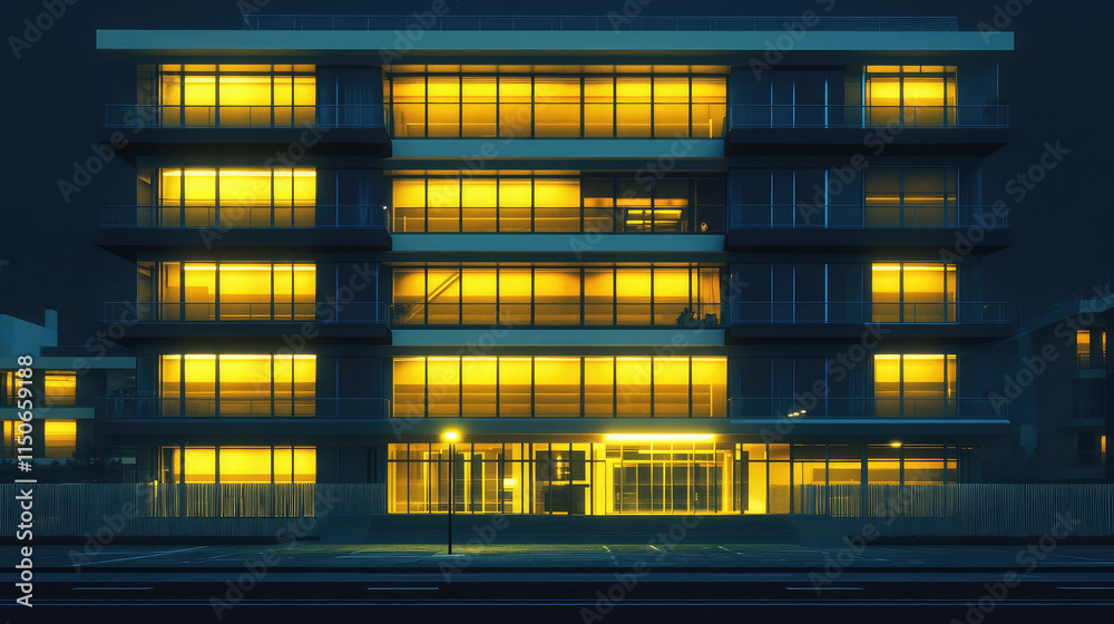 A building illuminated by warm yellow lights A building illuminated by warm yellow lights