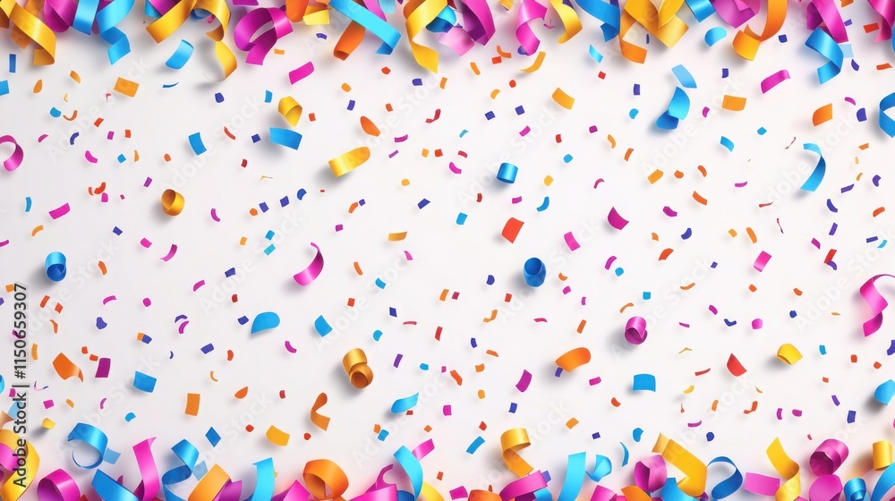 Colorful streamers and confetti scattered on a white background, perfect for celebration banners, party themes, and festive wallpapers with ample copy space
Colorful streamers and confetti scattered on a white background, perfect for celebration banners, party themes, and festive wallpapers with ample copy space