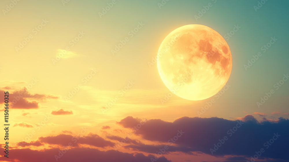 A luminous moon hangs in the sky A luminous moon hangs in the sky