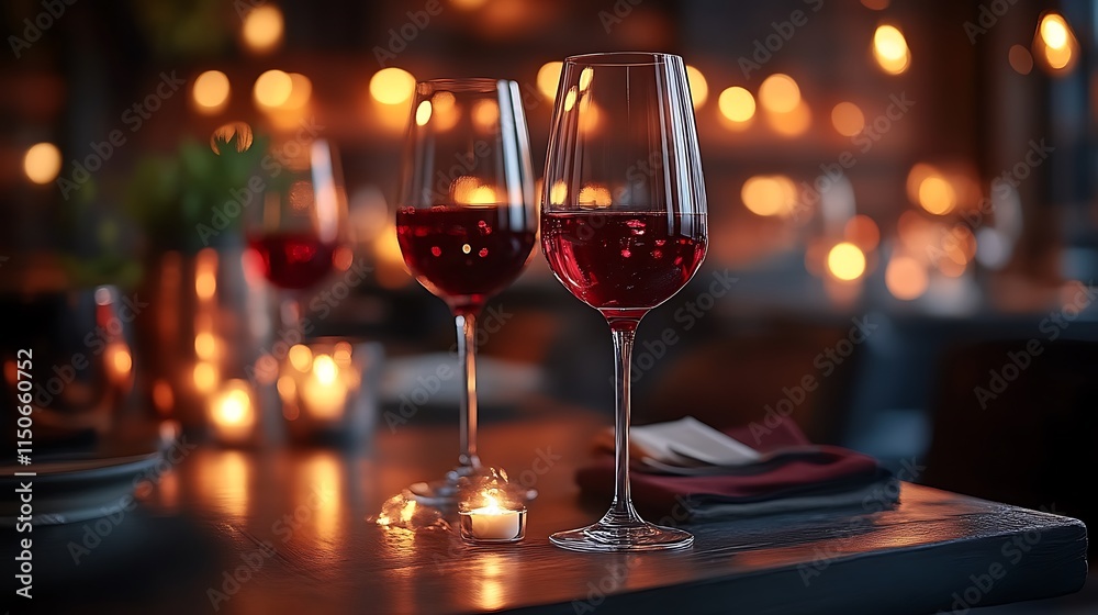 Romantic Dinner Setting With Red Wine Glasses Romantic Dinner Setting With Red Wine Glasses