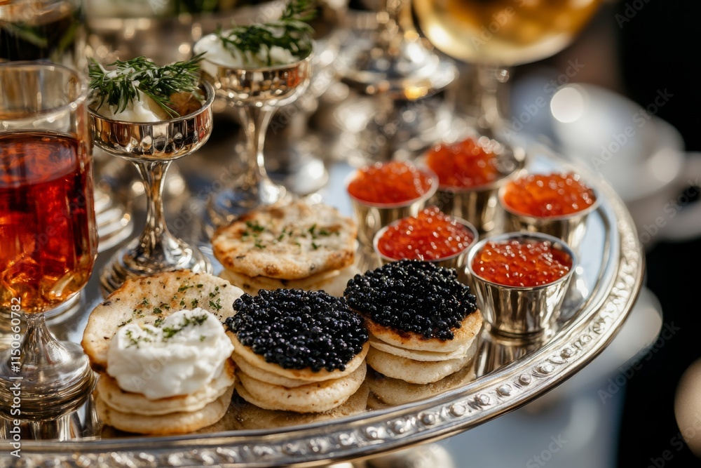 Luxury Caviar and Salmon Appetizers Platter Luxury Caviar and Salmon Appetizers Platter