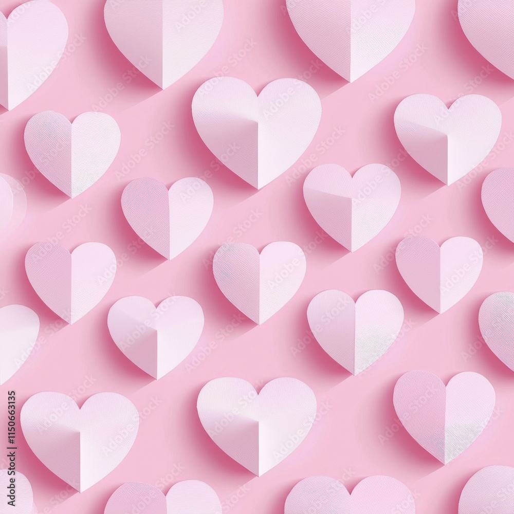 Pink hearts on pink colored background, minimal trend seamless pattern, pastel monochrome color print as valentines day or wedding background. Paper cut hearts, romantic holiday concept, top view Pink hearts on pink colored background, minimal trend seamless pattern, pastel monochrome color print as valentines day or wedding background. Paper cut hearts, romantic holiday concept, top view