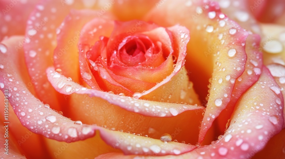 Close-Up View of Dewy Pink Rose Petals with Water Drops Close-Up View of Dewy Pink Rose Petals with Water Drops