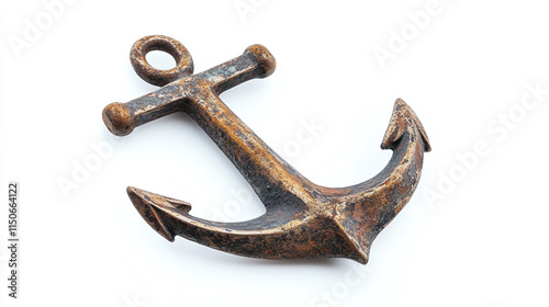 Anchor isolated on white background. heavy old vintage steel metal ocean sea nautical travel security equipment, ancient antique hook weight, sailor cruise vessel.