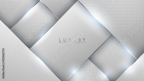 Silver luxury diagonal layered background for vip invitation card or flyer. Shiny stainless steel line edges with light flares. Metallic gray premium pattern design vector metal material banner